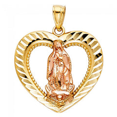 Solid 14K Gold Guadalupe Heart Pendant EJPT1126