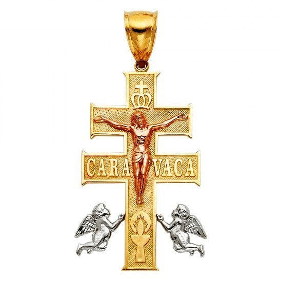 14K Tricolor CaraVaca Crucifix - EJCR28203
