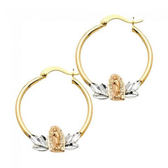 Solid 14K Tricolor Guadalupe Hoop Earrings EJER978