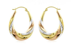 Solid 14K Tricolor Gold Oval Earrings EJER3881TR