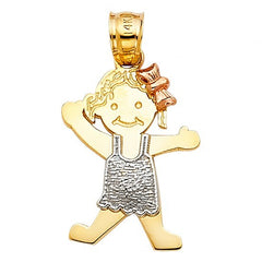 Solid 14K Tricolor Gold Girl Charm EJCM26905
