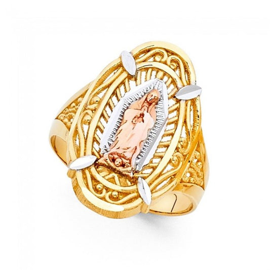 14K Tricolor Gold Religious Guadalupe Ring - EJRG609