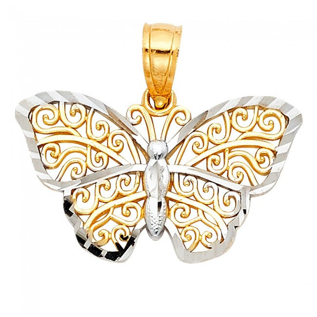 14K Two-Tone Gold Butterfly Pendant - EJPT433