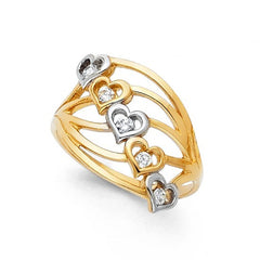 Solid 14K Two-Tone gold 5 Hearts Ring EJRG594