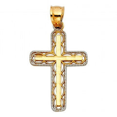 Solid 14K Two Tone Gold Filigree Cross EJPT118