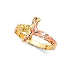 Solid 14K Yellow and Rose Gold Crucifix Ring EJRG1816