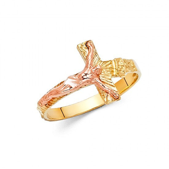 14K Yellow and Rose Gold Crucifix Ring - EJRG1816