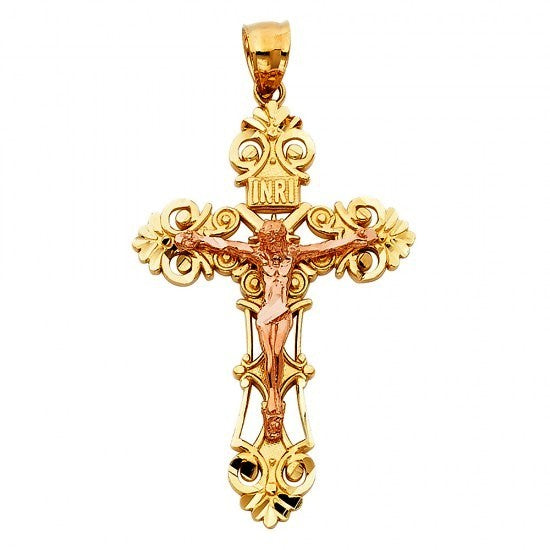 14K Yellow Rose INRI Crucifix - EJPT976