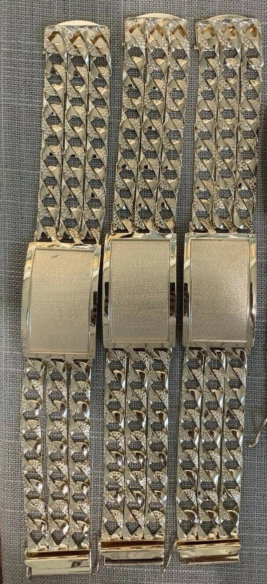 14K Gold Triple Link Men's ID Bracelet EJAB379