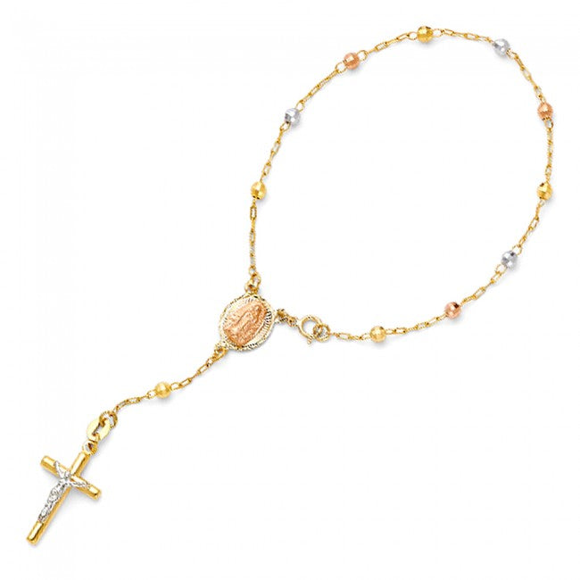 14K tricolor bead rosary bracelet EJAB202